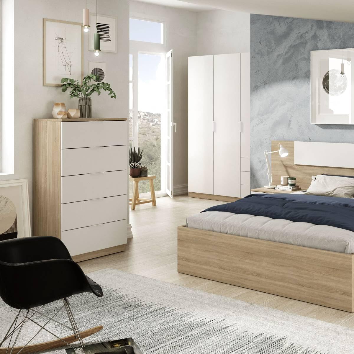 Miroytengo Sinfonier Cómoda Dormitorio Luca Estilo Nórdico Color Blanco Artik y Roble Canadian 60x110x40 cm