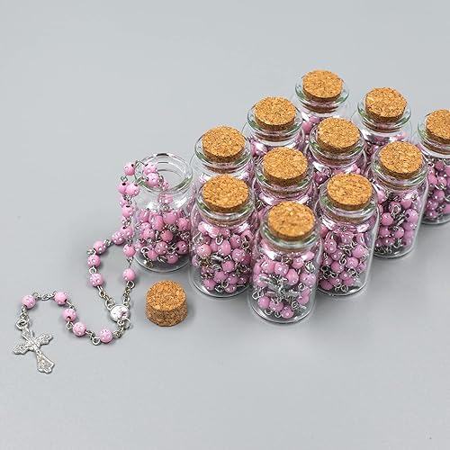 Miniatura 4 de MTT 12 piezas Rosario bendito en frasco de vidrio cuentas rosario rosario con cuentas rosarias Recuerdos de bautizo plata católico crucifijo collar