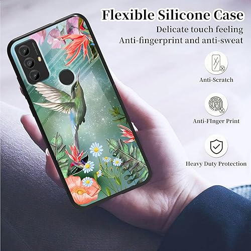 Miniatura 3 de Funda para teléfono Motorola Moto G Play 2023 con protector de pantalla de vidrio templado delgado, cubierta negra, diseño elegante de flores de