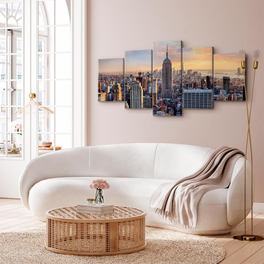 murando Cuadro en Lienzo Ciudad Nueva York 200x100 cm Impresión de 5 Piezas Material Tejido no Tejido Impresión Artística Imagen Gráfica Decoracion de Pared Manhattan d-B-0255-b-m