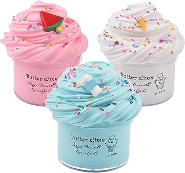 WUHUANIU Scented Slime Kit 3pcs Butter Slime Pink Watermelon White Ice Cream Ocean Coffee for Girls Boys Super Soft Non-Sticky DIY Surprise Slime 3x100ml