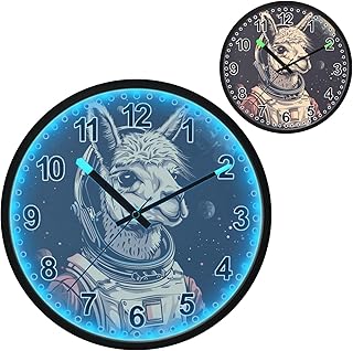 ALAZA 12 Llama Alpaca Astronaut Space Lighted Wall Clock Battery Operated 12 Inch Silent Non Ticking Clock for Bedroom Office Living Room Decor