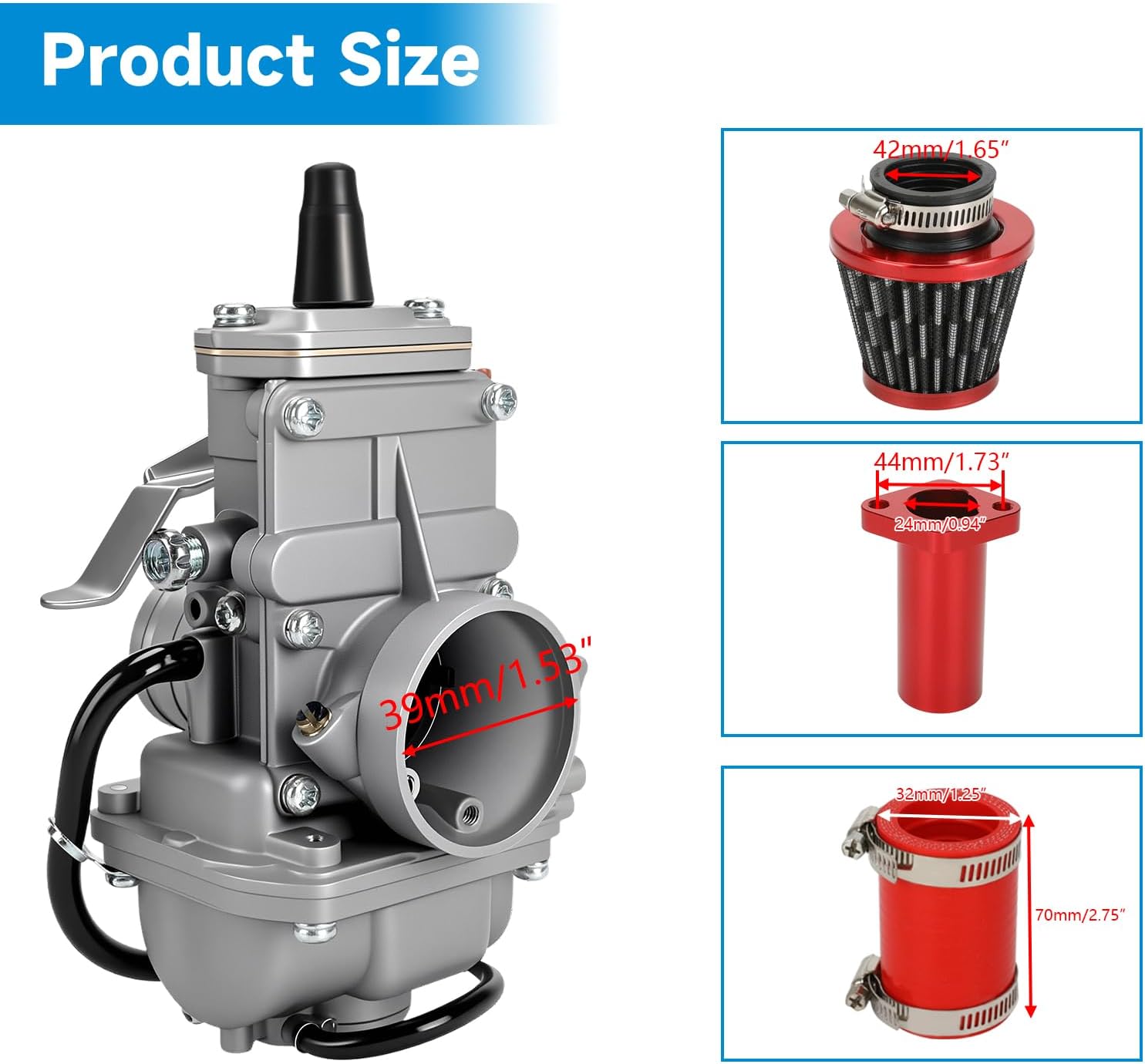 TM28 28mm Mini Bike Carburetor Jets Kit Compatible with Predator 212 224cc 196cc Non Hemi Coleman CT200U BT200X CT200U-EX Baja Warrior MB200 KT196 Go Kart GX200 6.5HP Clone Engine Parts Red