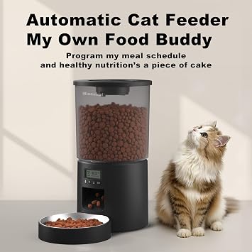 Automated Cat Feeder,Clear 4.2L Dry Food Dispenser with Single Bowl,Programmable Timed Pet Feeder for Up to 6 Daily Meals,10-Second Voice Message & Dual Power Backup (Black, 4.2L Press Version)