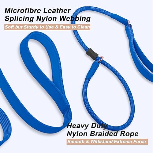 Miniatura 6 de Correa antideslizante para perro, correa de entrenamiento para perros con doble asa, correa y collar de nailon de cuero suave, correa de cuerda