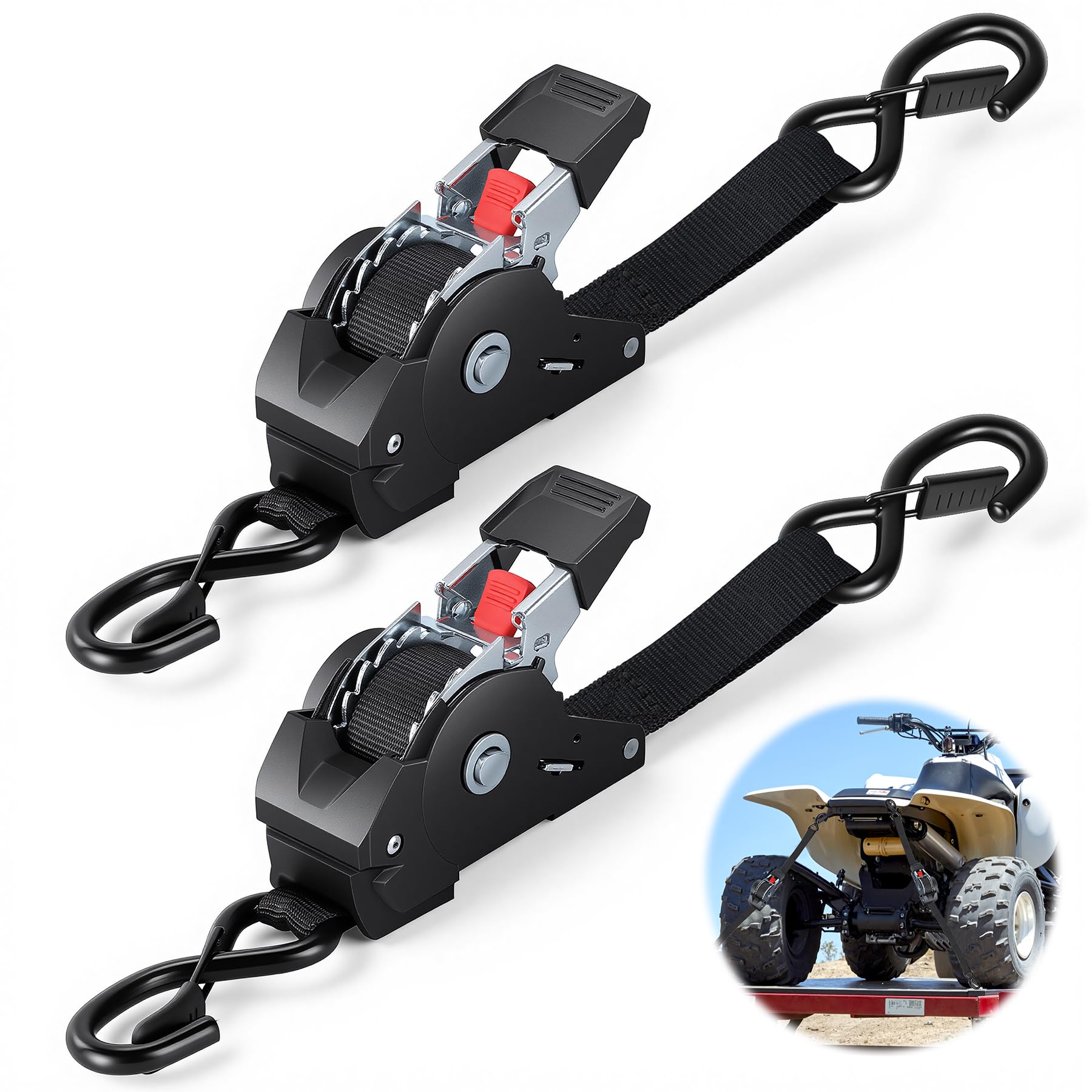 VAYALT 2 Pezzi Cinghie a Cricchetto Automatiche, Cinghia di Serraggio Automatica con Ganci a S di Sicurezza 25mm x 3m, Cinghie di Fissaggio, Resistenza Rompere 750kg, per Camion, Rimorchio, Kayak