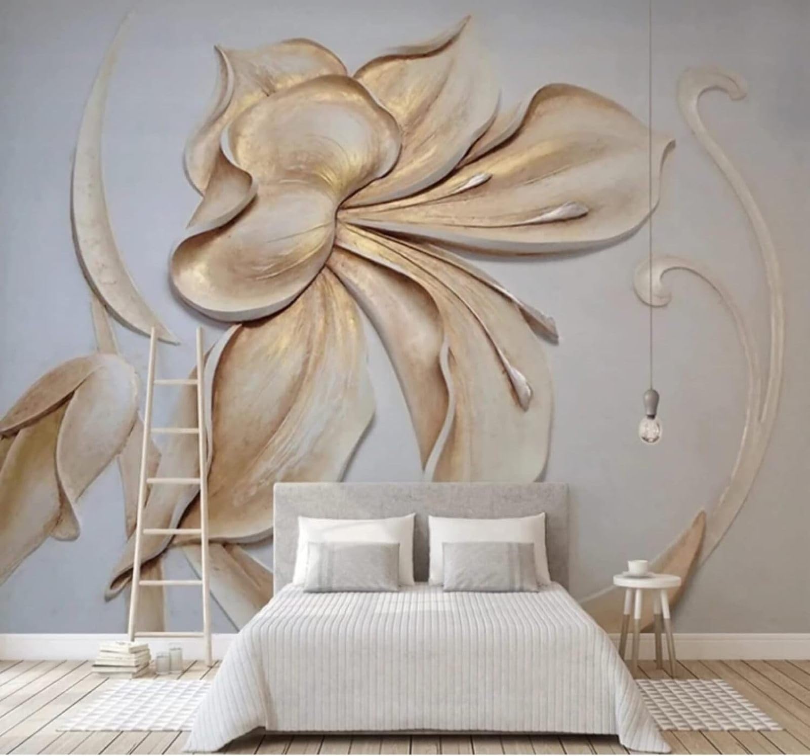Wallpaper-3D-Xlm 430Cm×300Cm(B×H) Relief Minimalist Creative Gold Lily 3D Wallpaper Easy Install Feature Office Living Room Sofa Bedroom Tv Background Wall Decoration-430Cm×300Cm