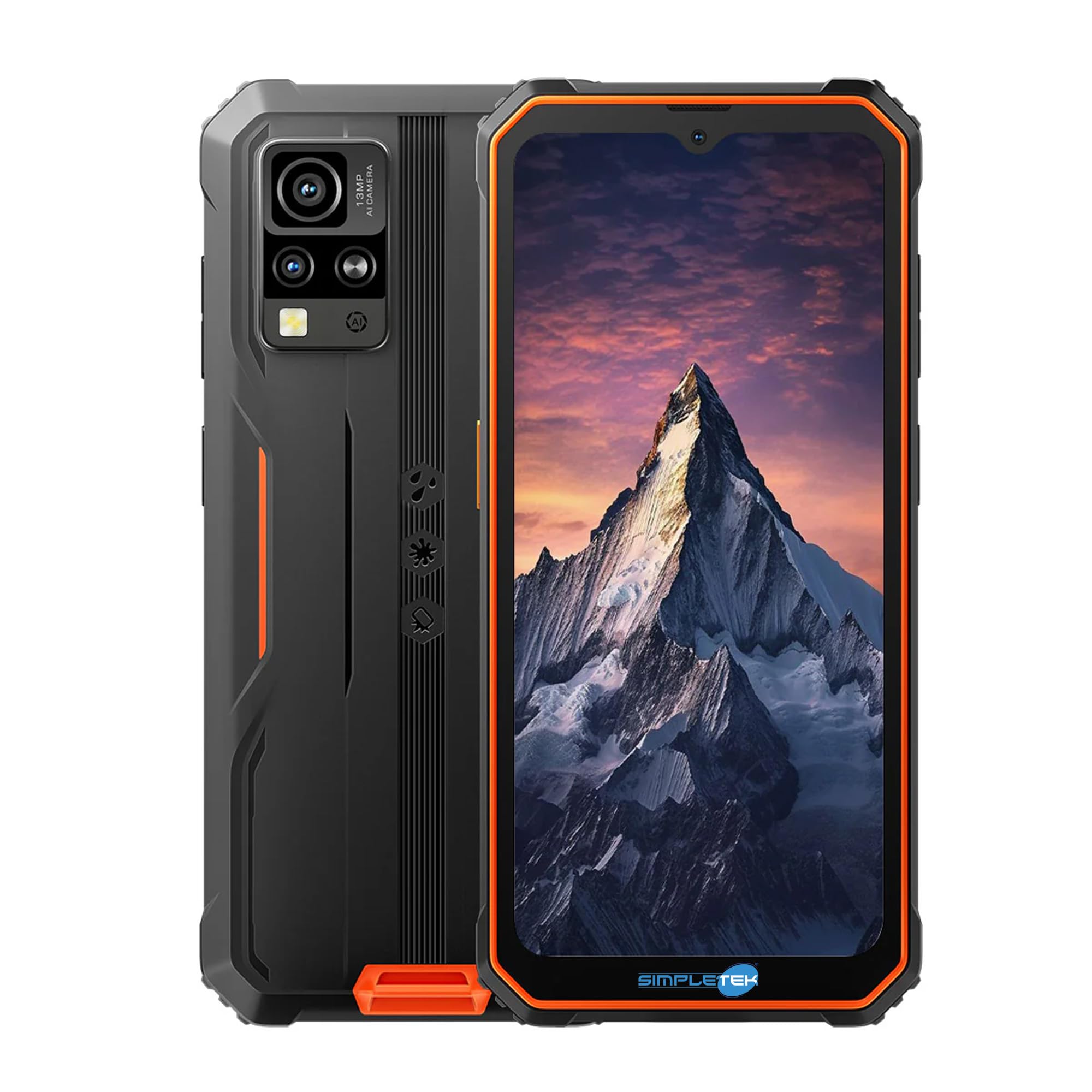SIMPLETEK Smartphone profesional resistente, 128 GB ROM, 4 + 8 GB RAM Boost - batería de 5180 mAh, protección IP68/IP69K, Android 14, NFC, Dual SIM | Duradera