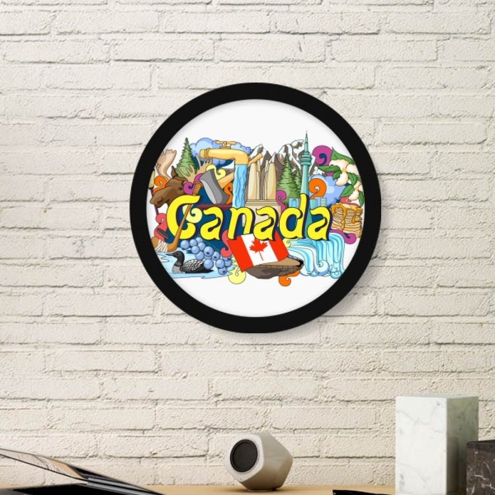 Peinture ronde Montagnes Rocheuses Canada CN cadre noir sticker mural