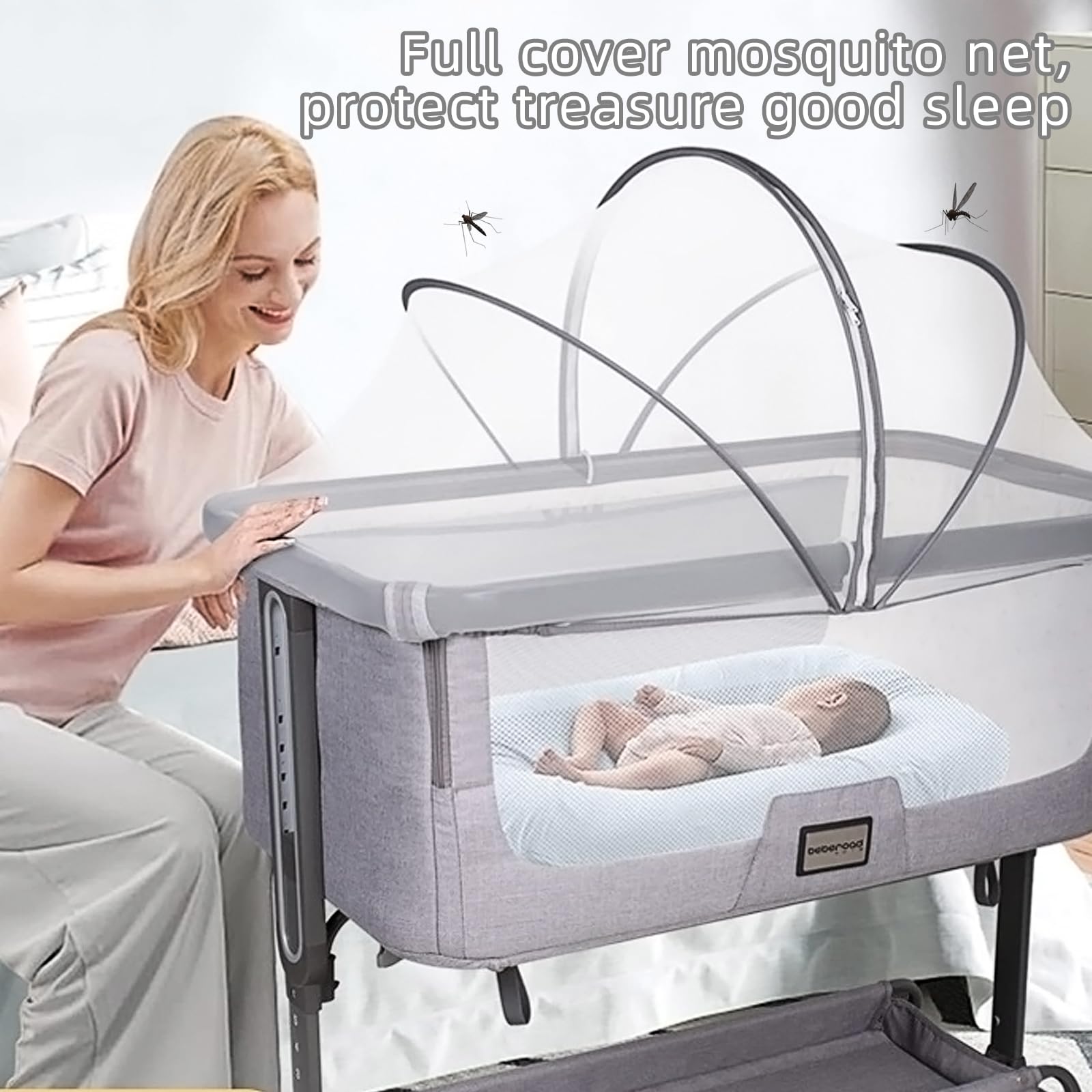 Zanzariera universale per lettino, zanzariera stabile per lettino da viaggio, con chiusura lampo, resistente per lettino, 96 x 55 cm, colore bianco