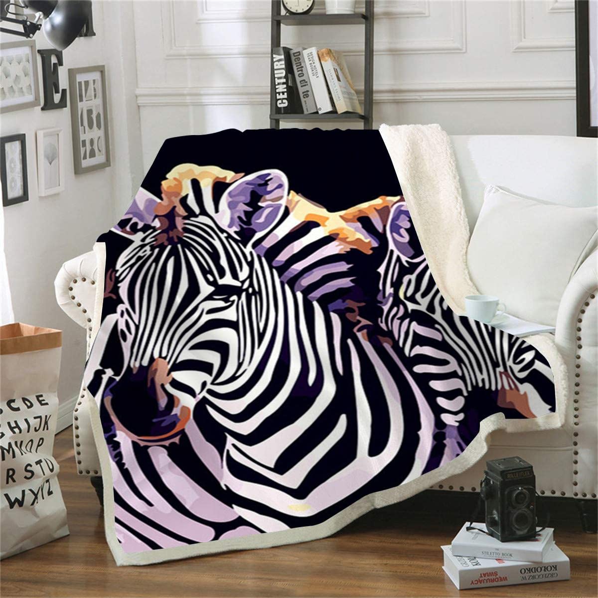 Couverture douce et confortable à motif zèbre, plaid polaire thermique pour adulte