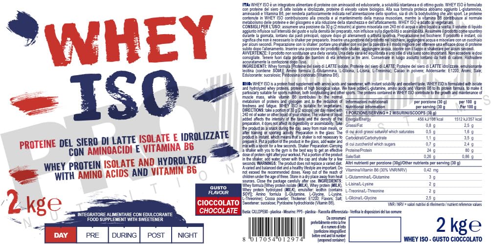 PROLABS WHEY ISO - 2 Kg - Cioccolato - Proteine del siero di latte isolate e idrolizzate – Con aminoacidi - Crescita della massa muscolare - Elevato valore biologico - Ottimo per gli sportivi