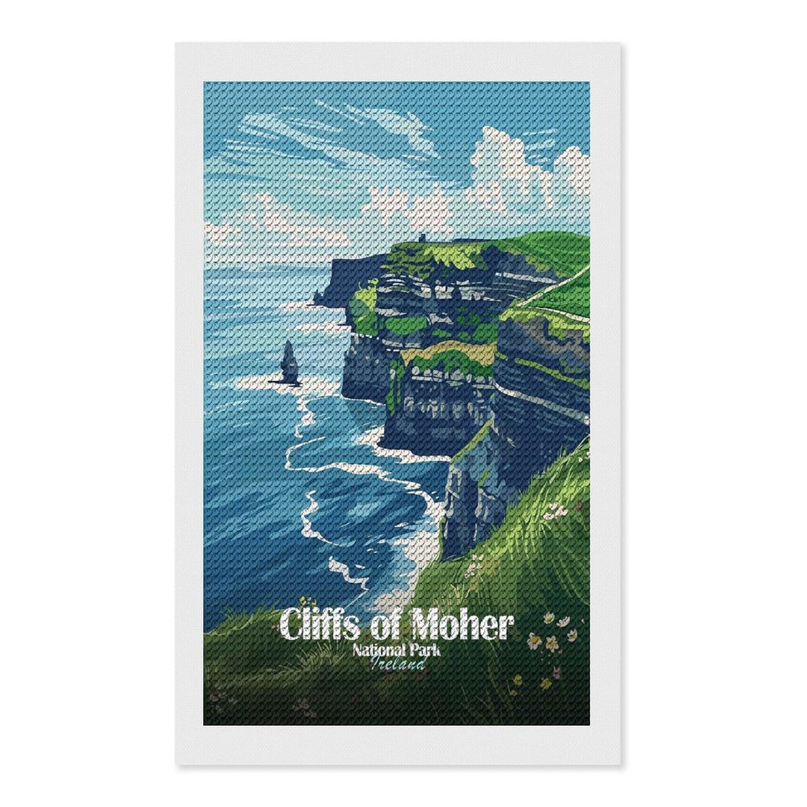 Junmoney Cliffs of Moher National Park Ireland DIY Diamond Art Canvas Kit 12"x20", for Teens, Aesthetic Room Decor, Farmhouse Decor, Canvas Picture, Birthday Gift