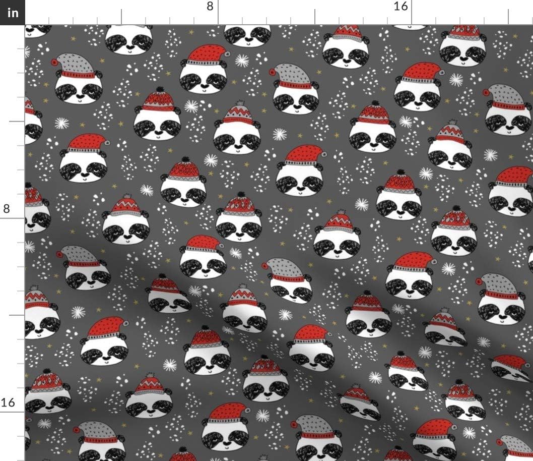 Spoonflower Fabric - Winter Panda Holiday Christmas Cute Gray Xmas Hats Printed on Petal Signature Cotton Fabric by The Yard - Sewing Quilting Apparel Crafts Decor