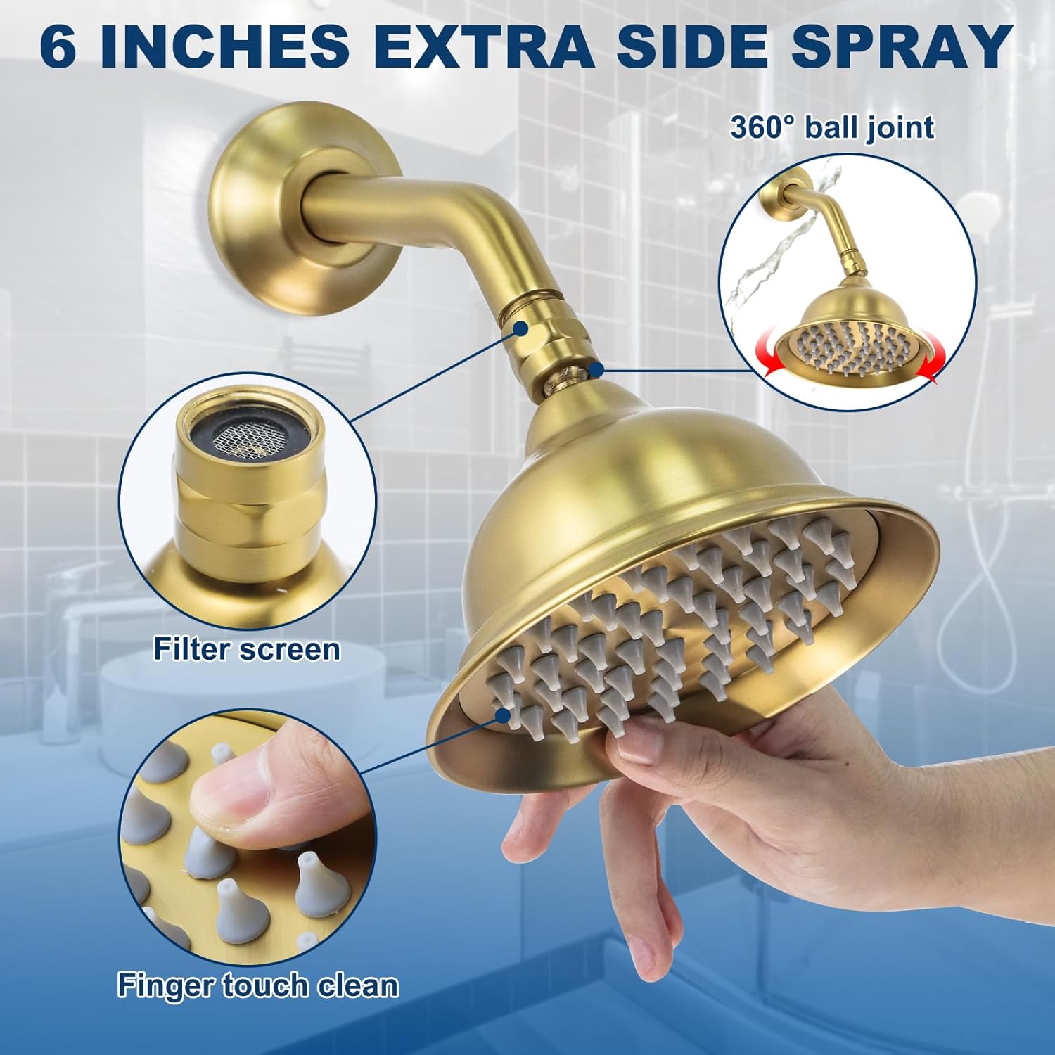 Antique Brass Shower System, 9" & 6" Dual Rain Heads and Handheld Spray Vintage Fixtures, 3-Function Dual Knob Valve with Separate Temperature Control, Brused Gold