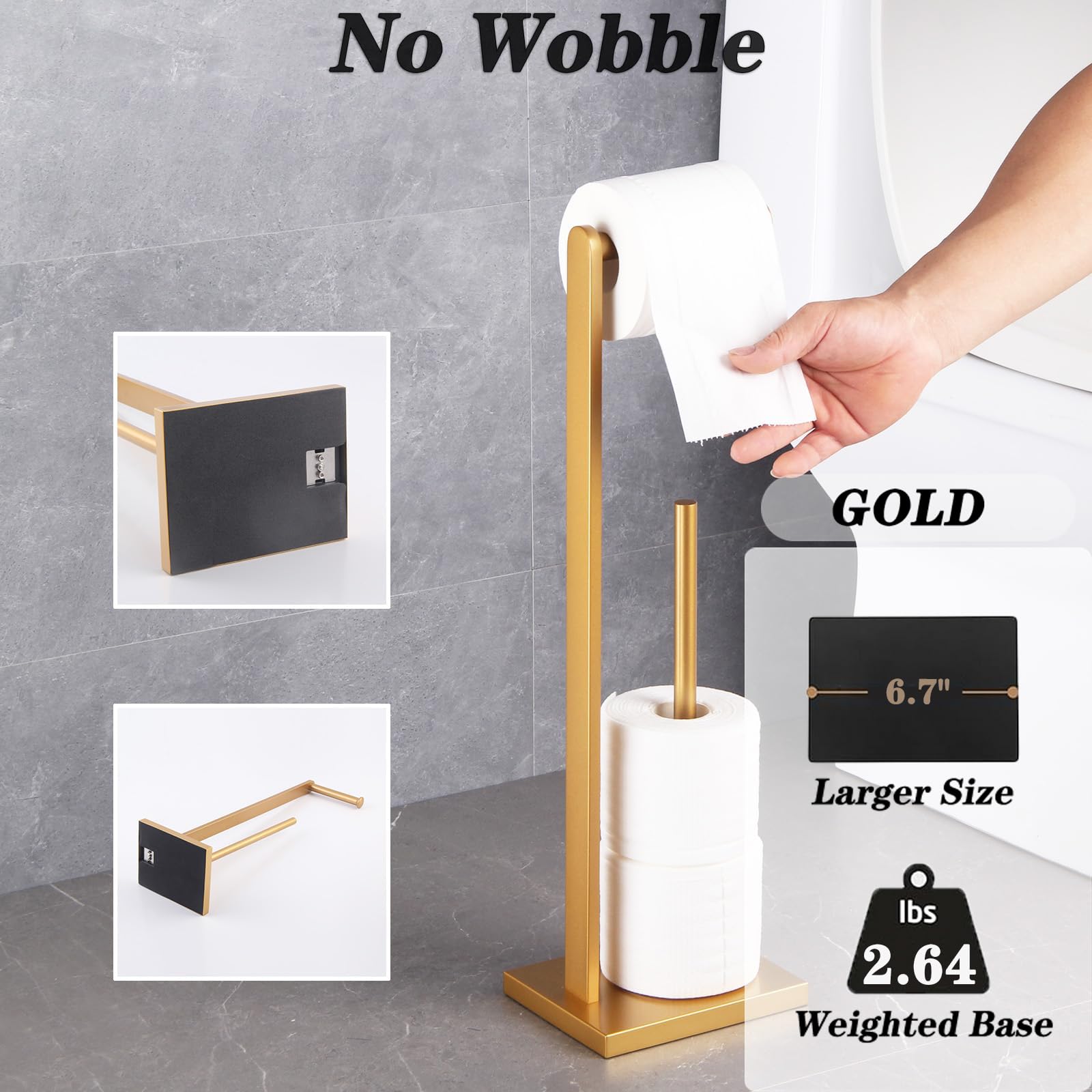 GERZWY Portarrollos de papel higiénico dorado con soporte de acero inoxidable SUS 304, moderno soporte para toallas de papel