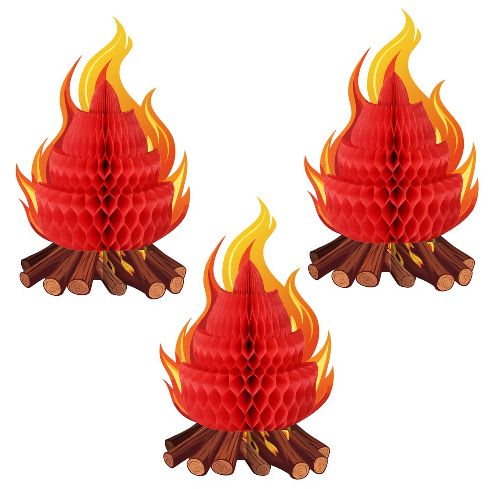 Virelynx Fake Campfire Decoration – 3D Paper Honeycomb Campfire Centerpiece, Artificial Flame Folding Ornament for Camp Party Decor