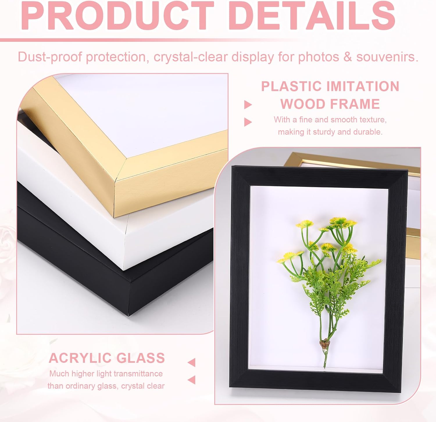 uxcell 8x10 Inch Shadow Box Display Frame, 2cm Deep Photo Shadow Box Plastic Display Case Wall Mount & Tabletop Display for DIY Photos Flowers Memorabilia Wedding Birthday, Gold