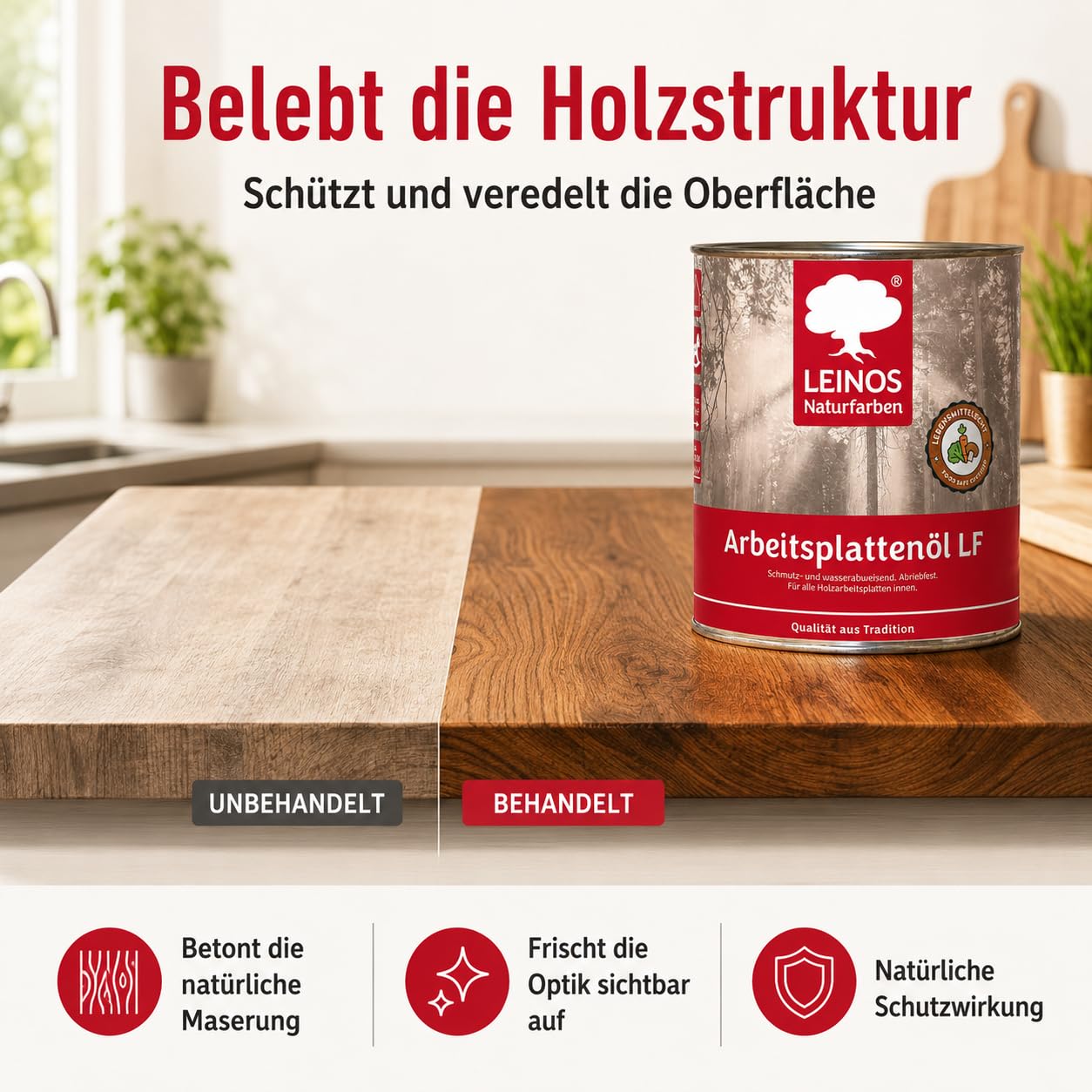 LEINOS Arbeitsplattenöl LF 283 | Holzöl innen Möbel & Bau | 0,75 Liter