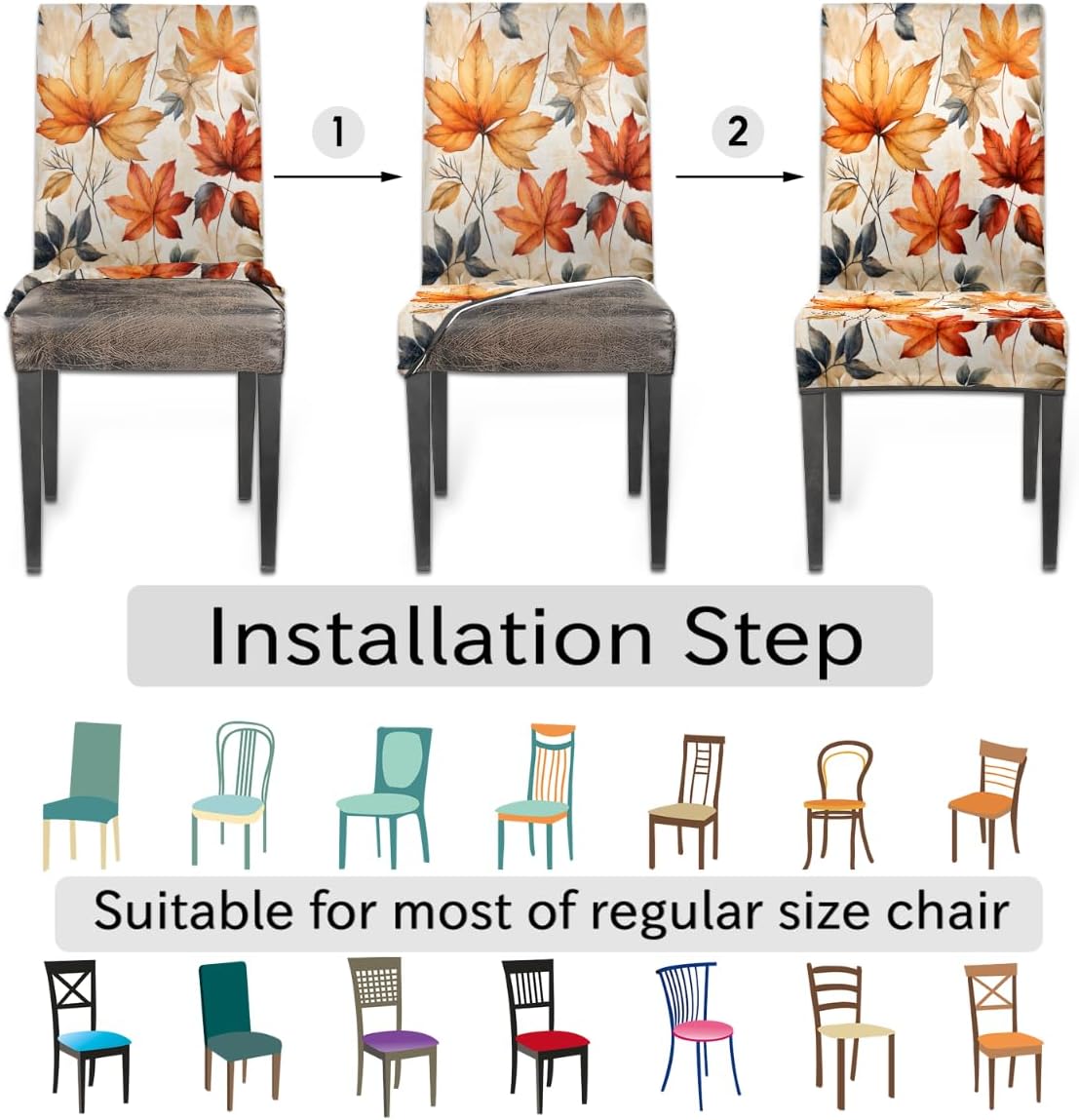 Fall Chair Covers for Dining Room Set of 2 Maple Leaves Spandex Kitchen Parsons Chair Slipcovers, Removable Washable Stretch Chair Covers Autumn Seat Covers for Chairs Protector Cover for Party Home
