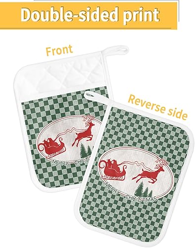 Miniatura 2 de Christmas Deer,2Pcs Pot Holders for Kitchen,Non Slip & Heat Insulation Terry Cloth Potholder Set with Pocket,Thick Hot Pad Oven Mitts Trivet Coaster