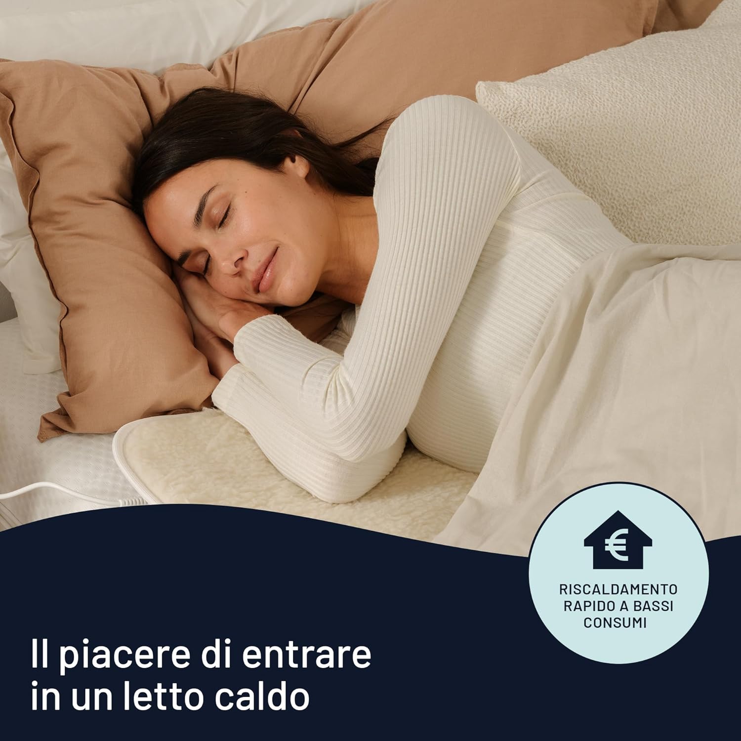 Imetec Scaldasonno Singolo 150x80 cm, Basso Consumo, 50% Lana e Merino, 2 Temperature, Dispositivo Sicurezza Electro Block, Made in Italy Singolo (150X80 cm) - Immagine 2