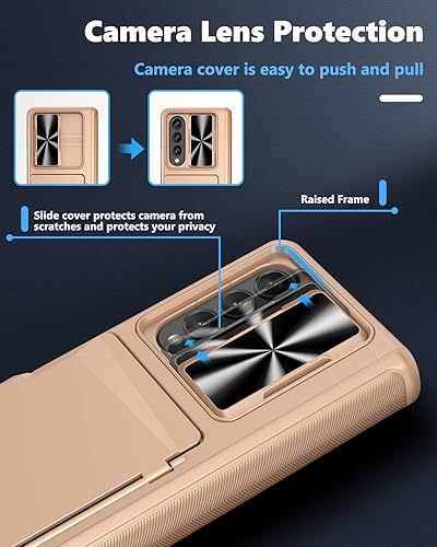 Miniatura 5 de Viaotaily Funda para Z Fold 4 con soporte para ranura de tarjetas, protección de bisagra, cubierta deslizante para el lente de la cámara y protector