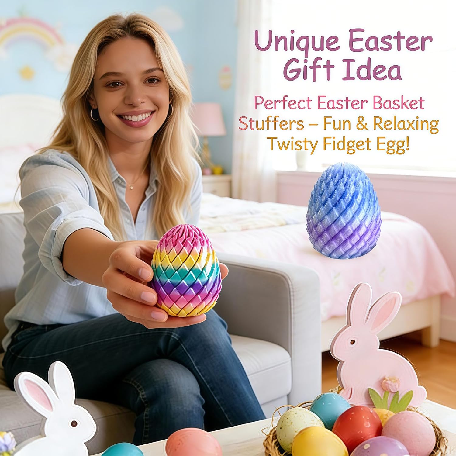 Twisty Fidget Egg, 3D Printed Slippery Egg Fidget, Easter Egg Stuffers for Teens Kids, Easter Basket Stuffers Essentials, 3D Printed Spiral Fidget Toy, Easter Egg Fillers,Easter Egg Hunt Supplies