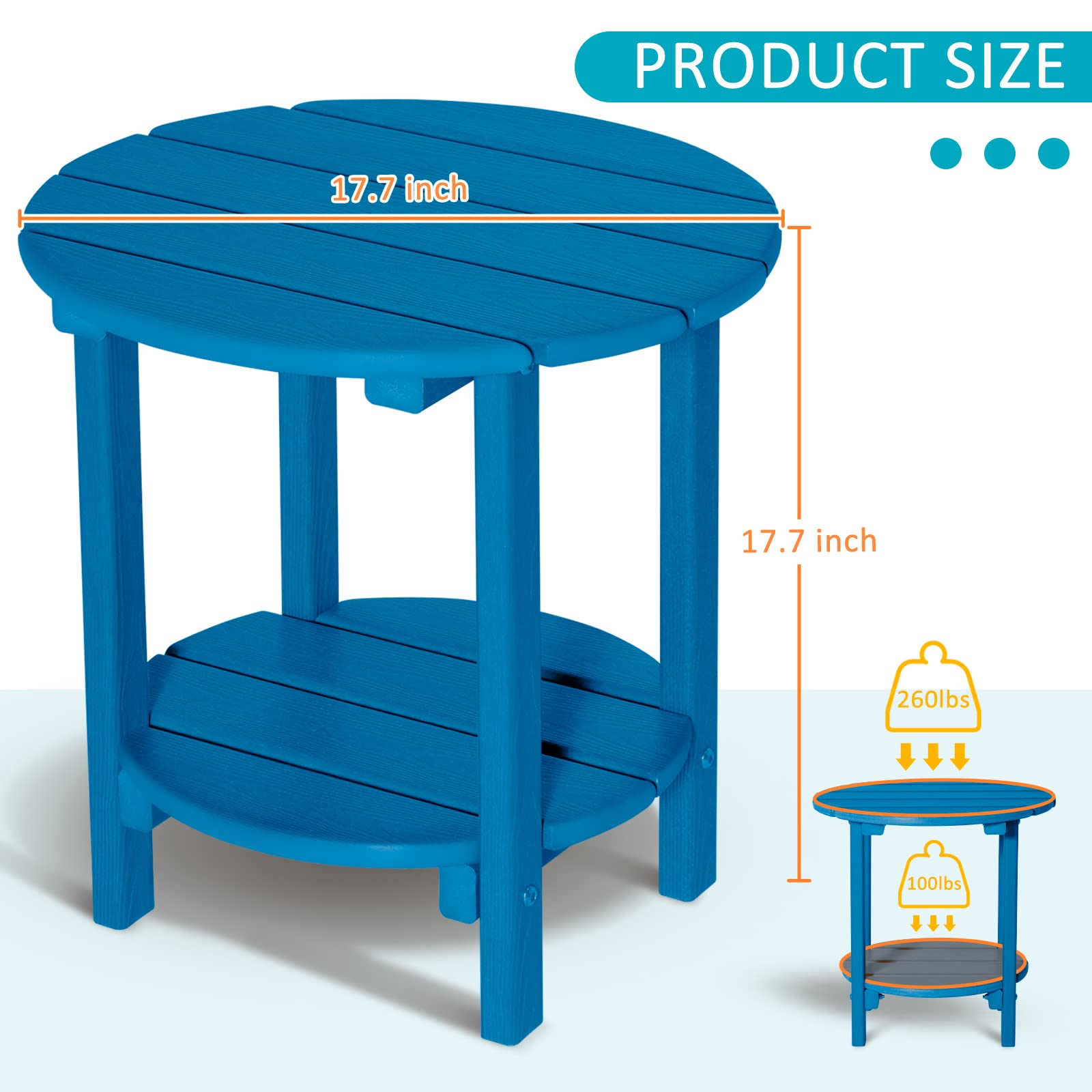 LOENIY 2 -Tier Outdoor Side Table HDPE Adirondack Table Patio Side Table with Wood-Like Grain Weather Resistant End Table Small Outdoor Table (Navy Blue, Round)