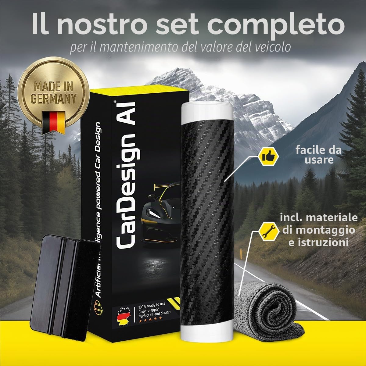 Protezione paraurti adatto per VW Passat B8 Variant 2014-2024 (5 porte, station wagon): pellicola protettiva per vernice e protezione antigraffio per bagagliaio (nero carbonio)