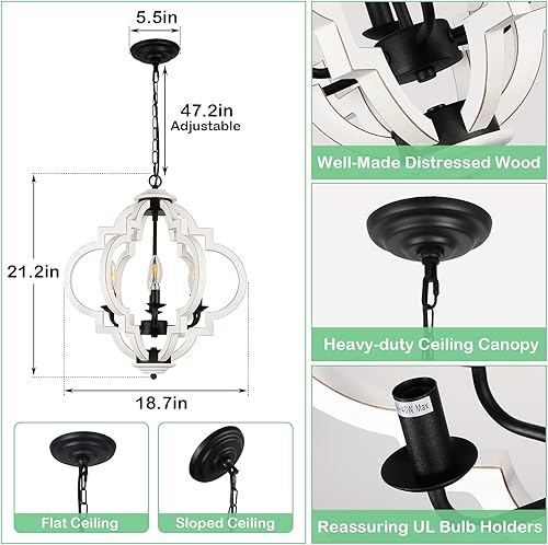Miniatura 5 de Eayaya Lámpara de comedor sobre mesa, 6 lámparas de casa de campo para dormitorio, iluminación colgante de cocina de madera envejecida sobre la