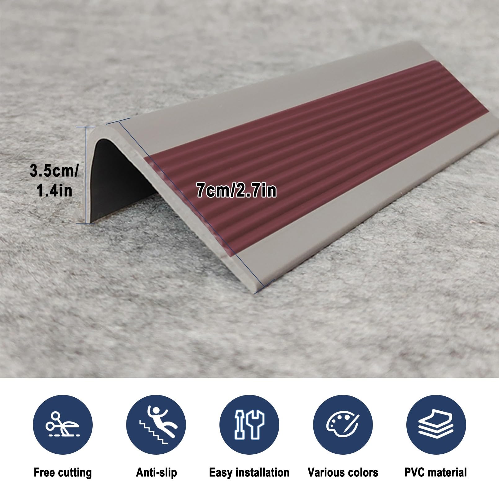 Perfil de Ángulo L Para Escaleras, Perfil de Borde de Escalera Antideslizante de Plástico PVC, Para Escaleras Interiores Y Exteriores, Tiras Antideslizantes Para Peldaños de Bordes de Escaleras(Grayis