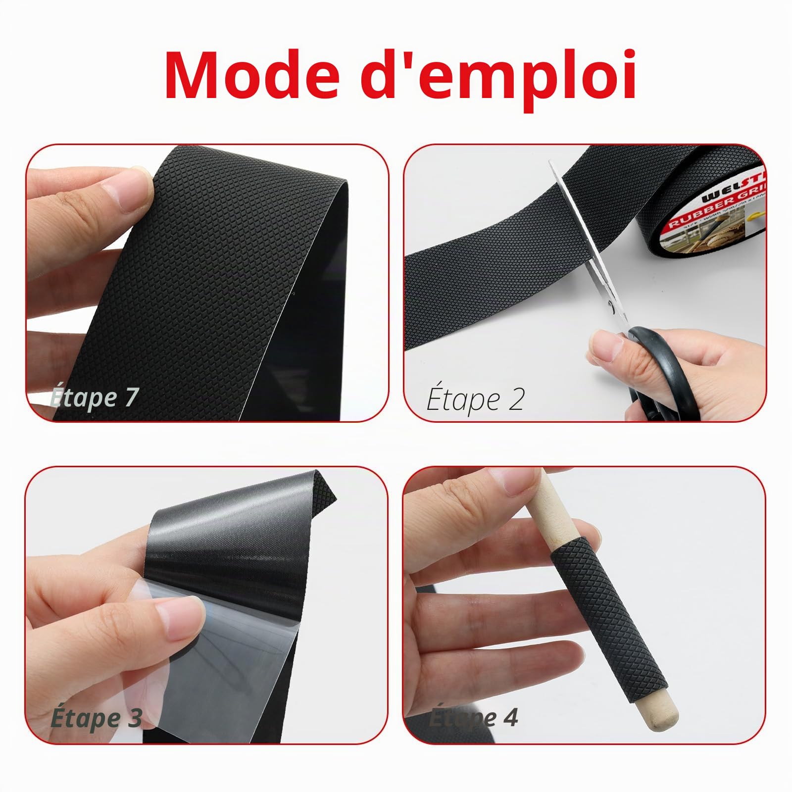 WELSTIK Ruban adhésif antidérapant en caoutchouc, ruban ultra résistant et imperméable avec adhésif texturé pour outils et gadgets de bricolage (noir, 5 cm x 10 m)