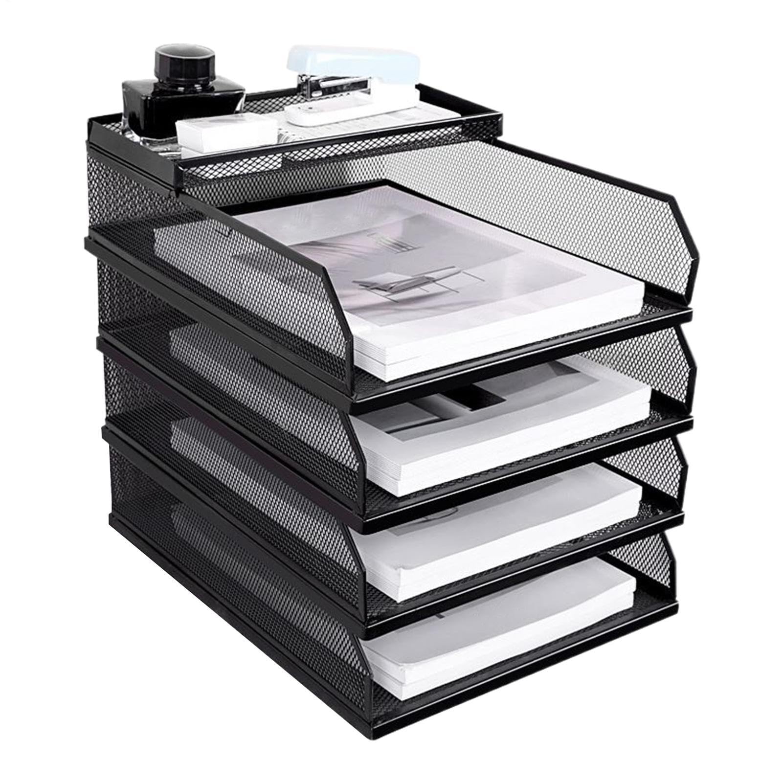 Papier-Organizer für den Schreibtisch – stapelbarer Aktenordner aus Metallgeflecht, stapelbar, verschiebbare Aktenordner, Aufbewahrungsregal, für Zuhause, Regale, Büro, Arbeit, Schublade, Bücher