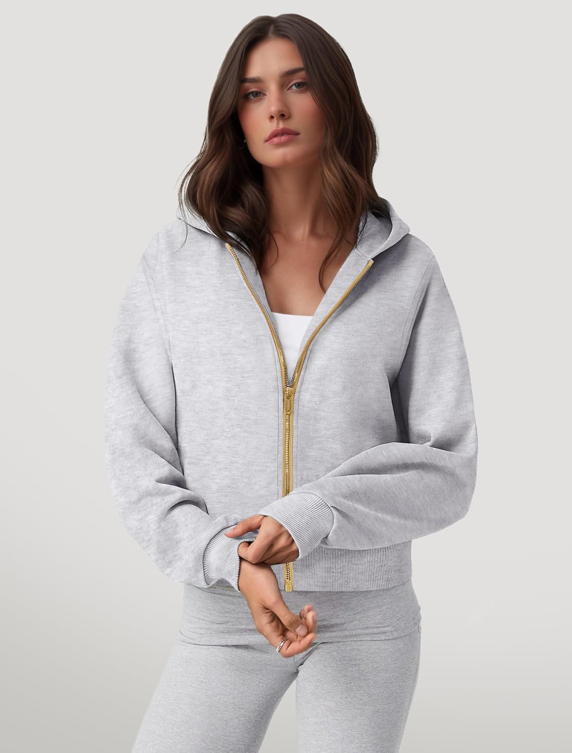 IWD Zip Up Hoodie for Women Fleece Cropped Oversized Sweatshirts Long Sleeve Casual Jackets Winter Outfits 2025 - Image 2