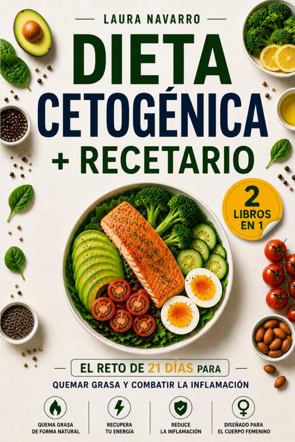 Dieta Cetogénica + Recetario (2 Libros en 1): El Reto de 21 Días para Quemar Grasa y Combatir la Inflamación (Bienestar en el Plato)