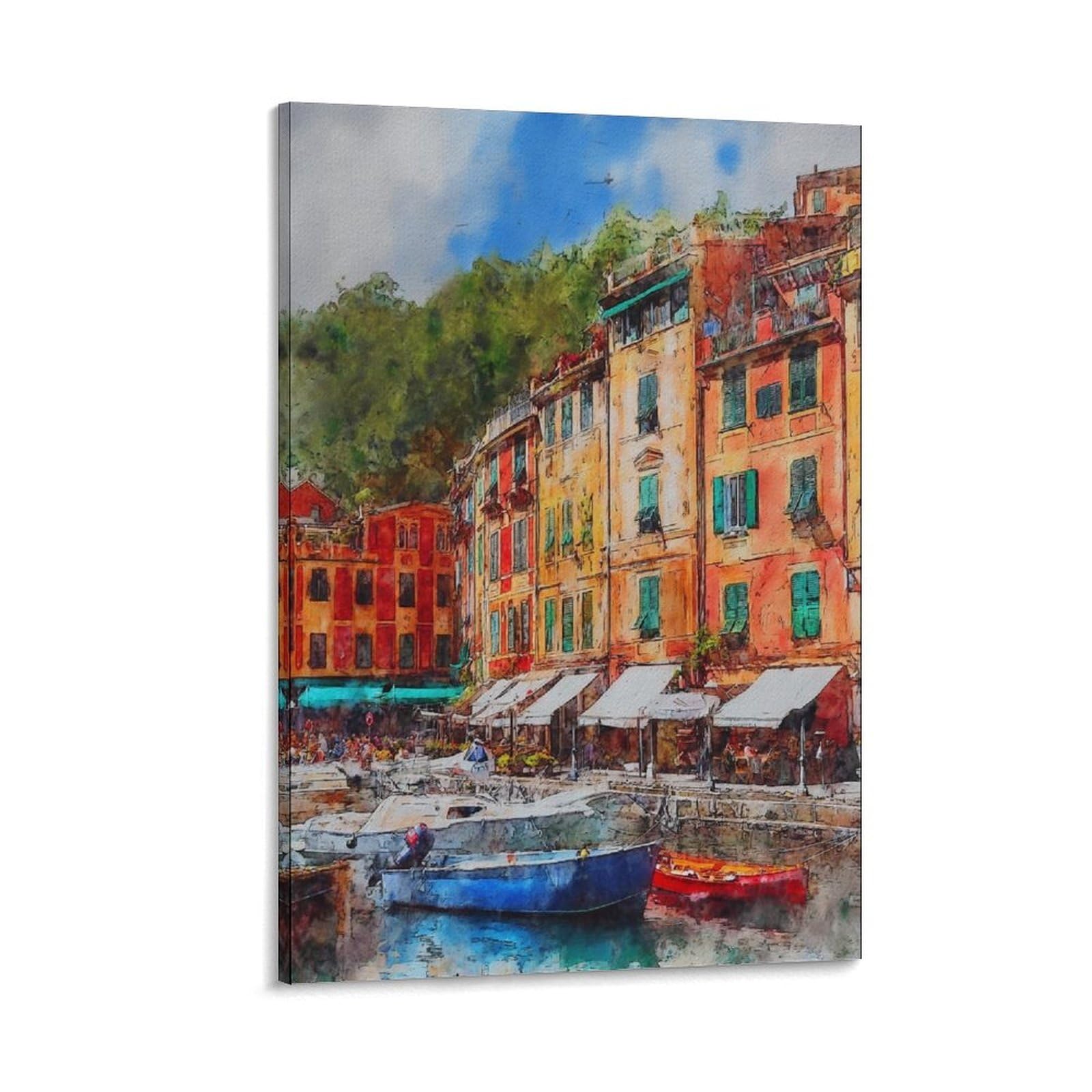 Lcynnh Frame-Style Portofino Italy 08X12inch(20X30cm) Vintage Travel Poster Watercolor Canvas Art