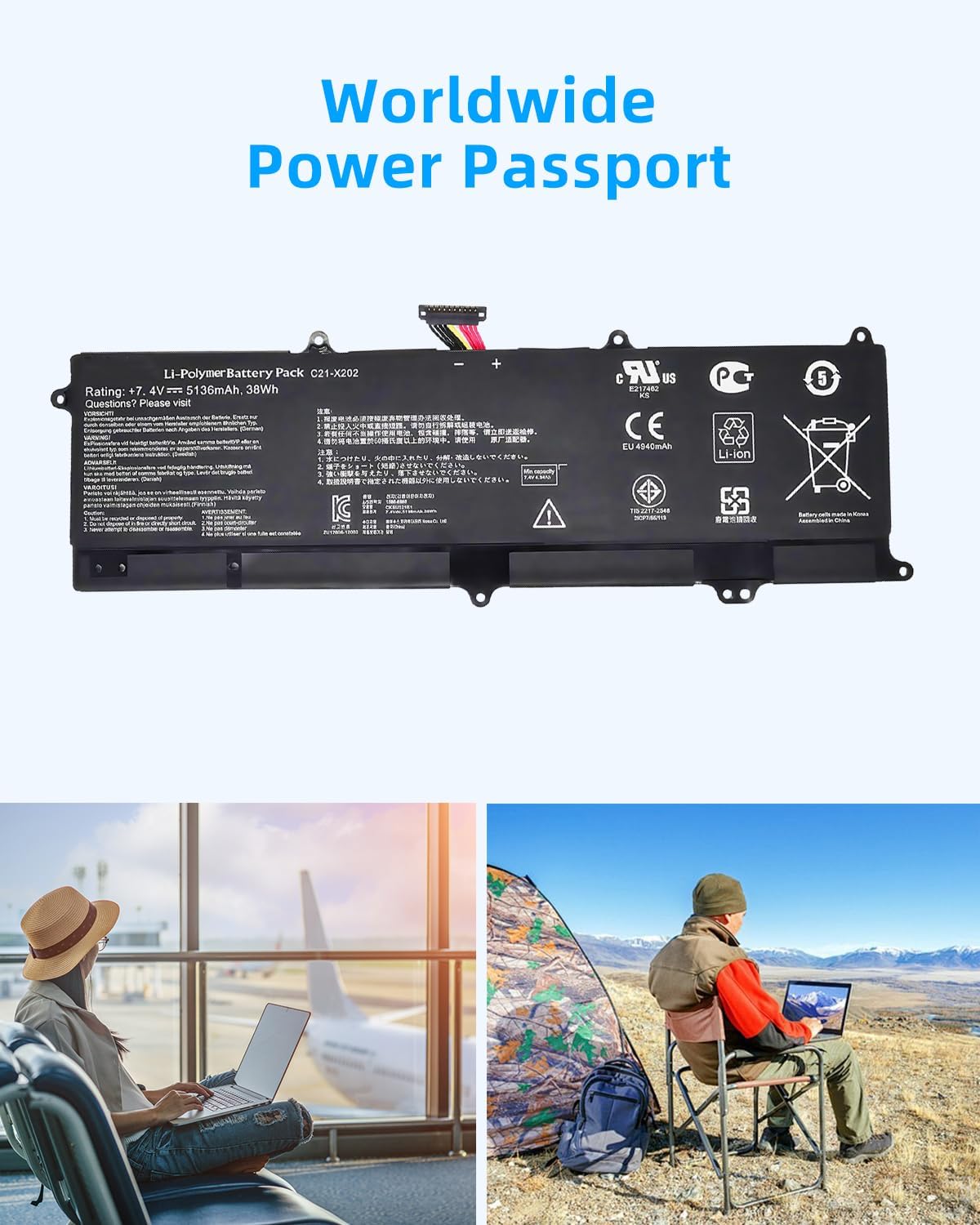 38Wh C21-X202 Replacement Battery for Vivobook S200 S200E X201E X202E Q200E S200E-CT157H S200E-CT158H S200E-CT198H 7.4V High Performance