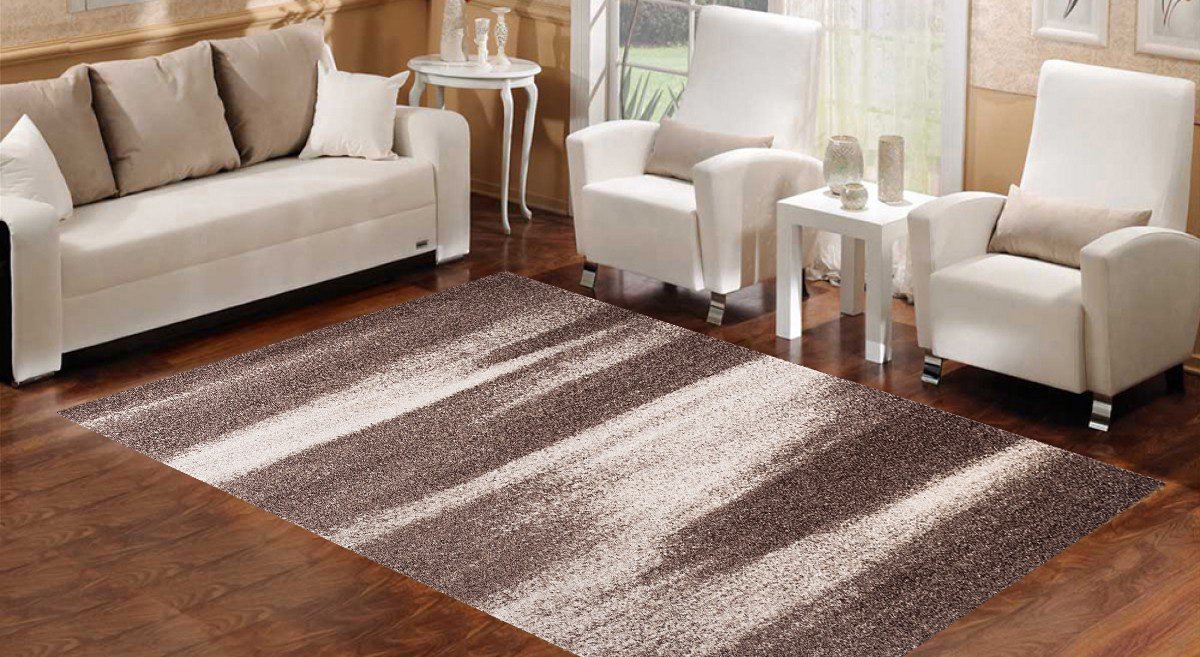 Tapiso Dywan Sari nakrapiany designerski krótkie runo beżowy brązowy jasnobrązowy z abstrakcyjnym rozmazywaniem paski wzór salon Ökotex 300 x 400 cm