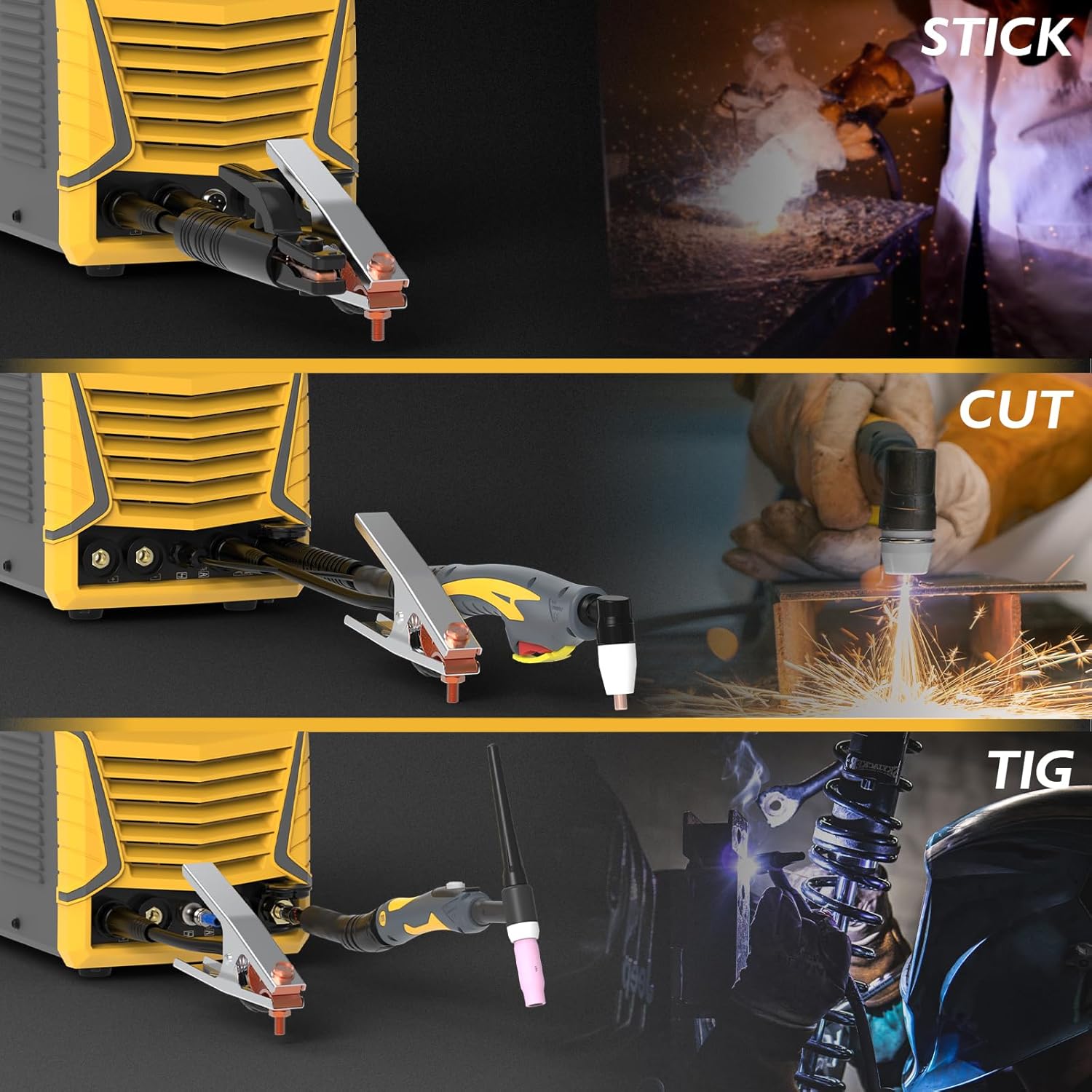 TOOLIOM CUT/HF TIG/Pulse TIG/Spot Welding/Stick 5 in 1 Portable Welding Machine: 50A Air Plasma Cutter, 200A TIG Welder, 180A Stick Welder, with Dual Voltage 110&220V
