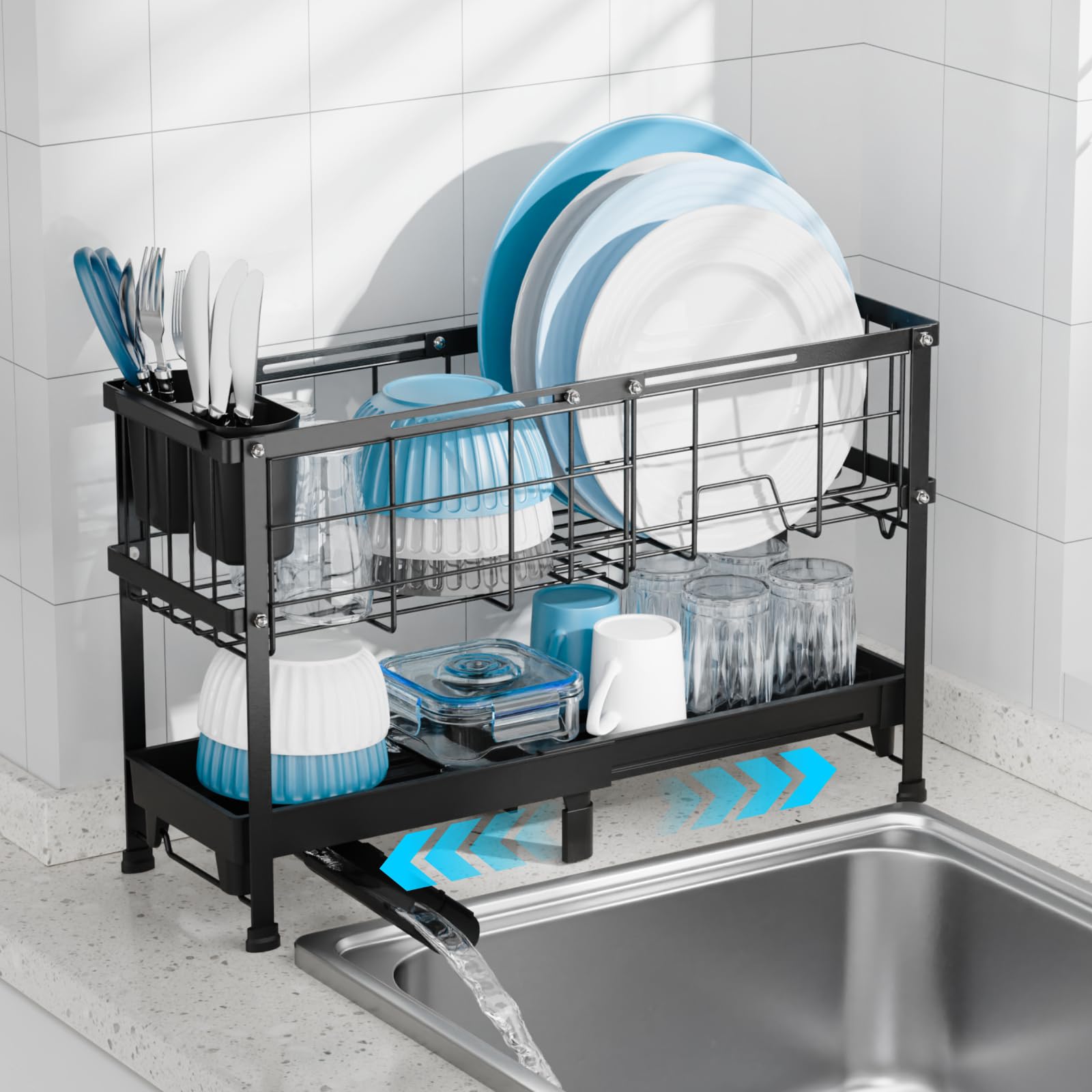 Photo 1 of GSlife Narrow 2 Tier Dish Drying Rack - Expandable for Small Kitchens & RVs