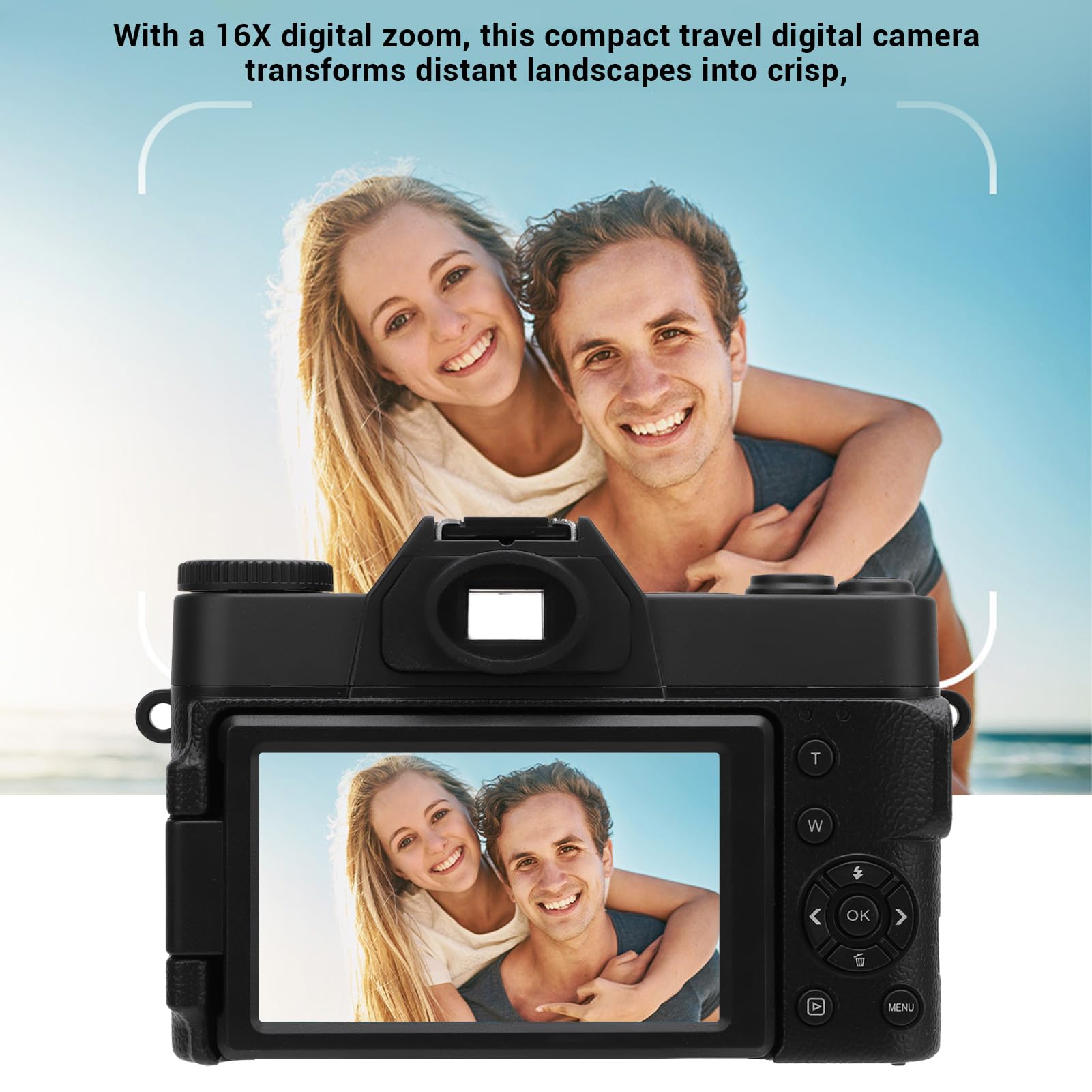 Videocamera Digitale 4K 60FPS 75MP, Fotocamera Mirrorless con Zoom 6X e Schermo HD da 3 Pollici, Batteria 1700mAh, Compatta da Viaggio, Webcam per Videochiamate