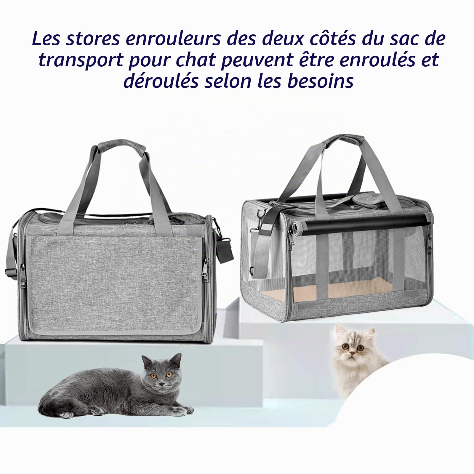Sac Transport Chat Pliable Caisse de Transport pour Chat Petit Chien Respirant Sac de Transport pour Chaton Sac pour Animal de Compagnie avec Bandoulière Réglable (Gris)