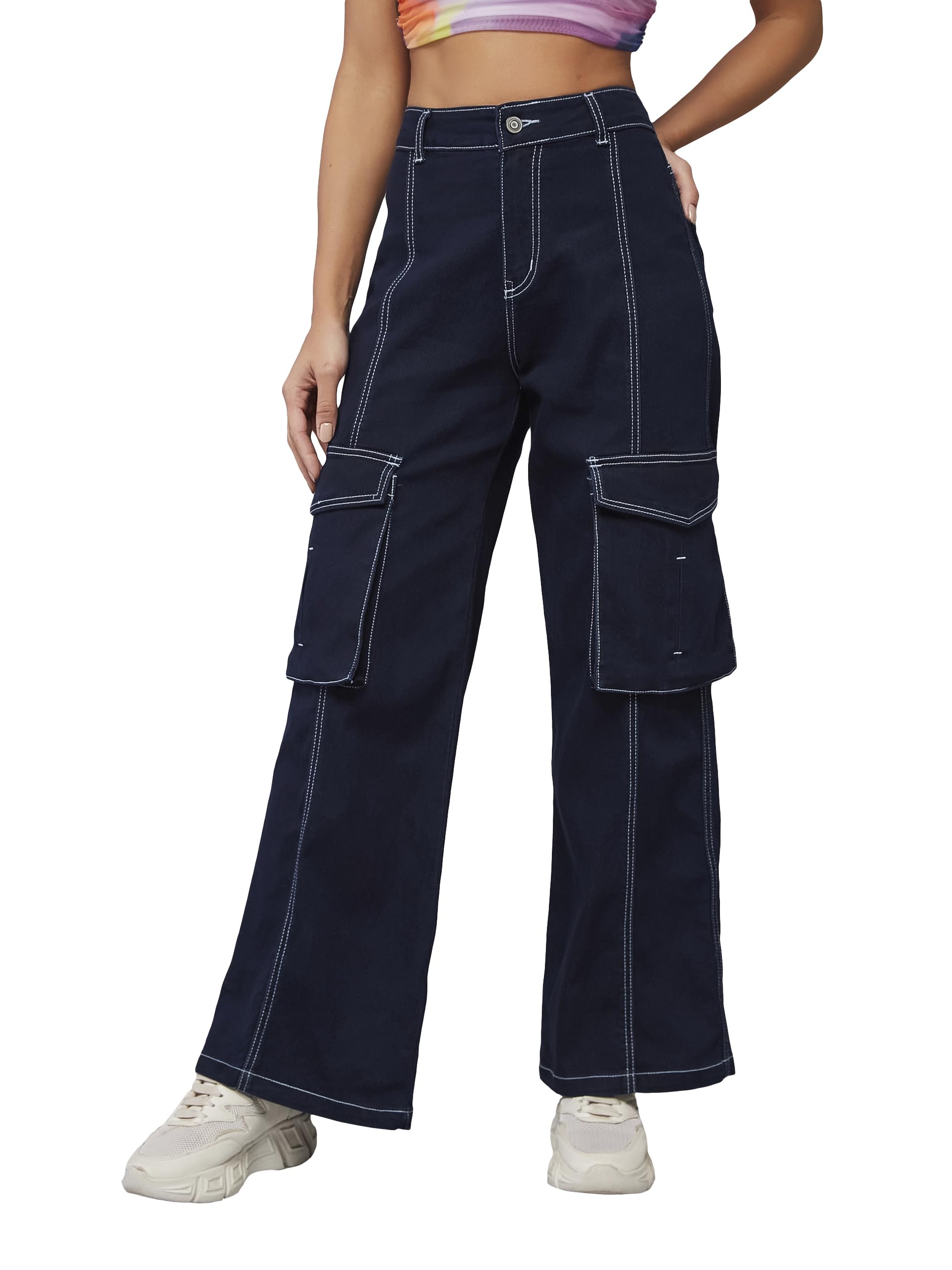 miss chase Women's Wide Leg High/Mid Rise Regular Length Jeans (Plus (MCSS24DEN79-02-71-28, Navy Blue, 28)-picture-32