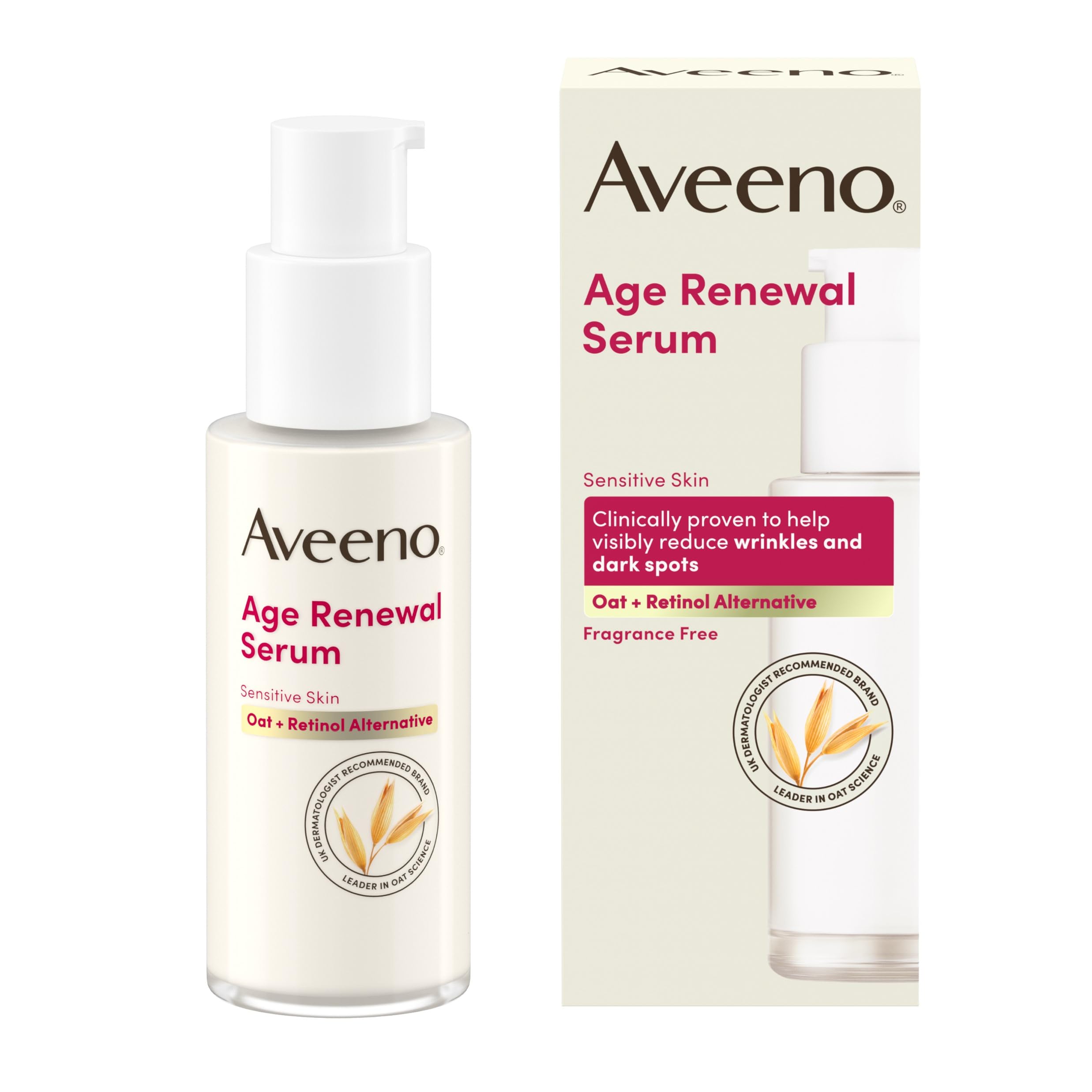 AVEENO Face Age Renewal Serum (1 x 30ml), Oat + Retinol Alternative, Gentle on Sensitive Skin, Visibly Improve Wrinkles, Dark Spots, and Firmness, Fragrance Free
