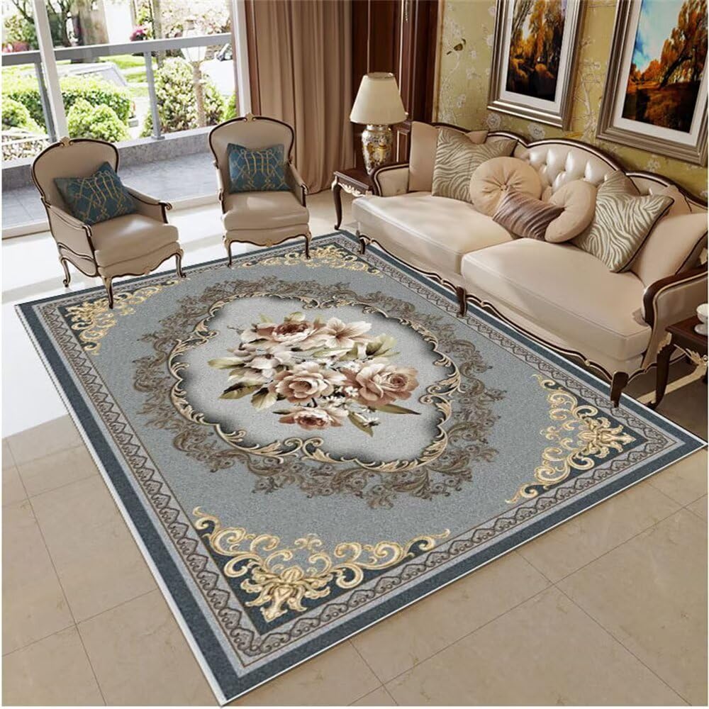 Tapis de salon gris 120x150cm tapis chambre bébé doux antidérapant floral