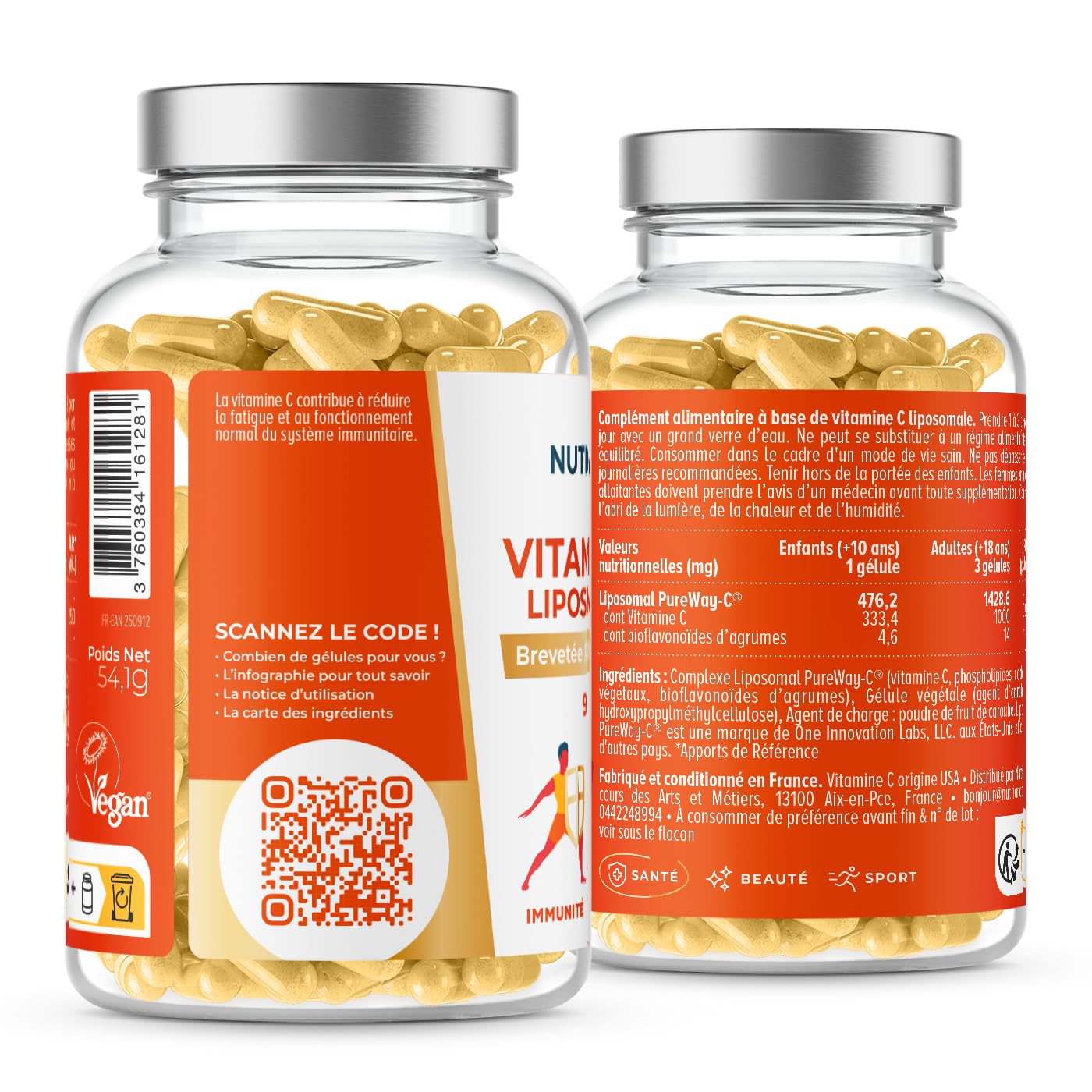 NUTRI & CO Vitamine C Liposomale PureWay-C® 1000mg & Bioflavonoïdes - Haute Biodisponibilité - 30 jours - 90 gélules Vegan - Fabriqué en France