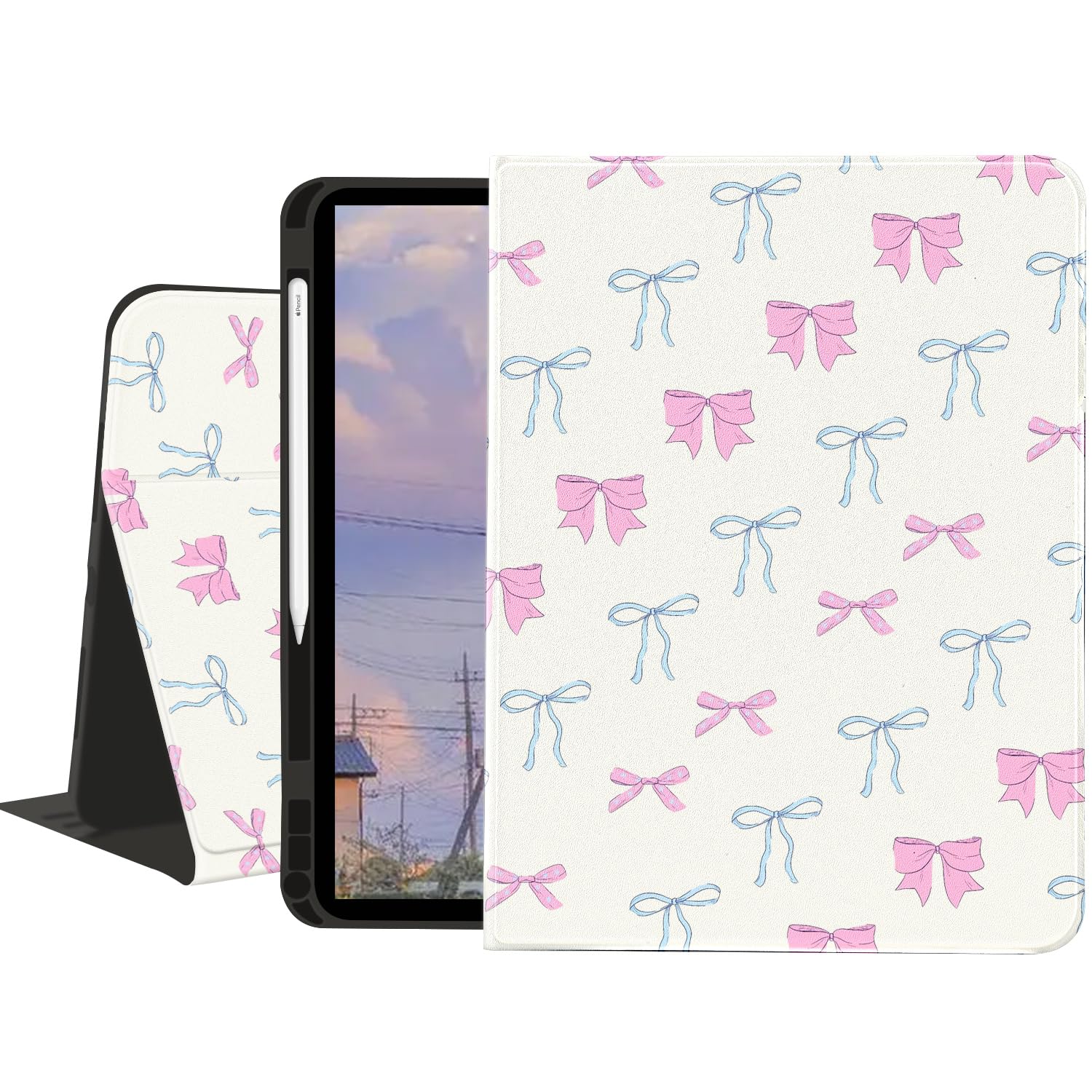 JOYLAND Colorful Bow Prints Case for iPad Air 13" (M3) 2025/ (M2) 2024/iPad Pro 12.9" 2022/2021,Textured Folio Case with Pencil Holder Multi-Angle