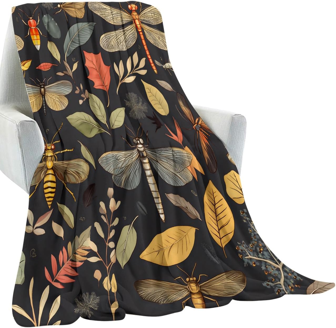 Insects and Leaves Floral Blanket Gifts for Kids Adult Women,Dragonfly Bee Botanical Throw Blankets,Soft Comfy Lightweight for Room Couch Bed Sofa Modern Decor 60x50in - Image 2