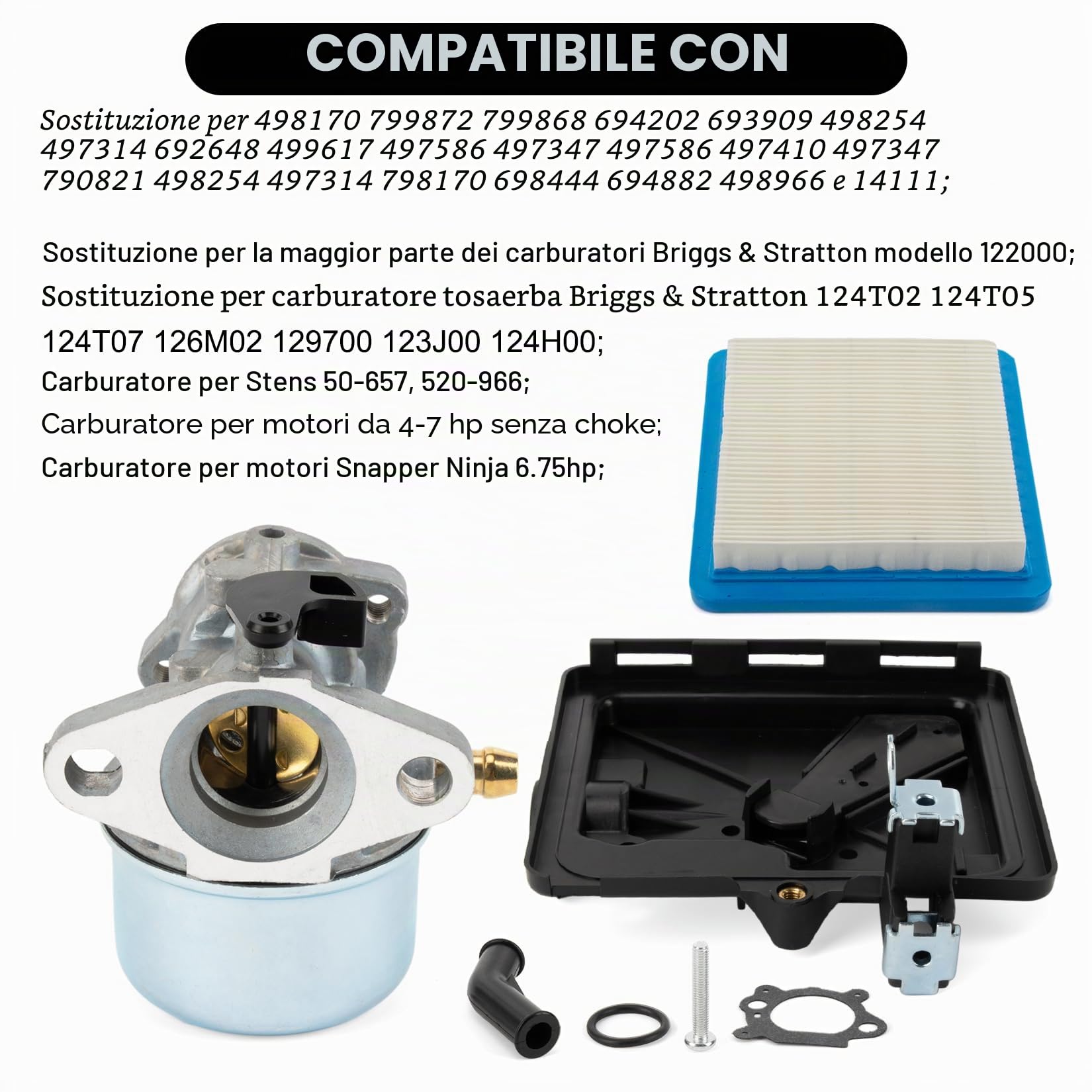 PSLER Carburatore per 799868 498170 Sostituzione del carburatore del tosaerba per 497586 498254 497314 14111, sostituisce per la serie 122000